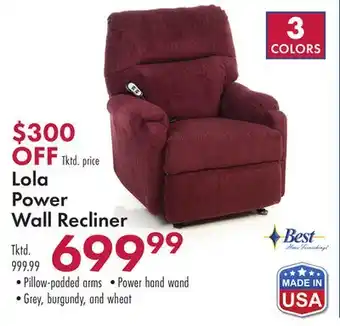 Boscov's Lola Power Wall Recliner offer