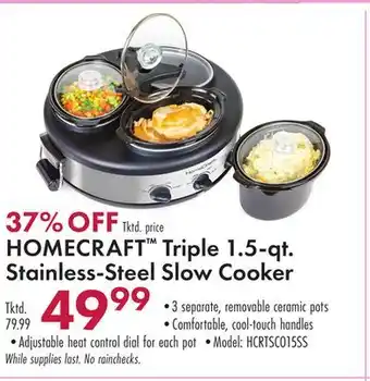 Boscov's HOMECRAFT Triple 1.5-qt. Stainless-Steel Slow Cooker offer