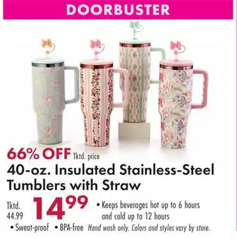 Boscov's 40-oz. Insulated Stainless-Steel Tumblers with Straw offer