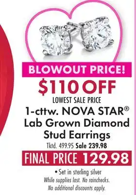 Boscov's 1-cttw. NOVA STAR Lab Grown Diamond Stud Earrings offer