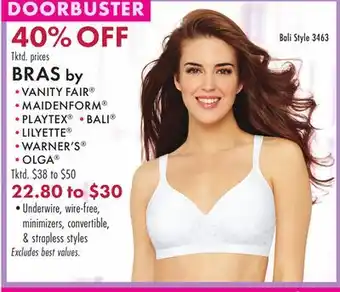 Boscov's BRAS by •VANITY FAIR •MAIDENFORM •PLAYTEX •BALI •LILYETTE •WARNER'S •OLGA offer