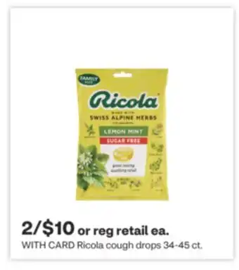 CVS Ricola cough drops 34-45 ct offer