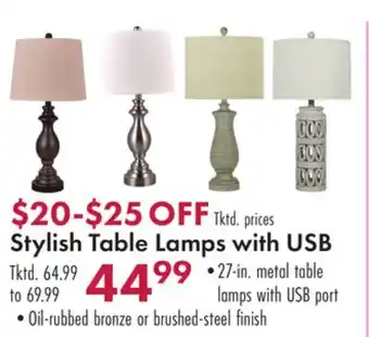 Boscov's Stylish Table Lamps with USB offer