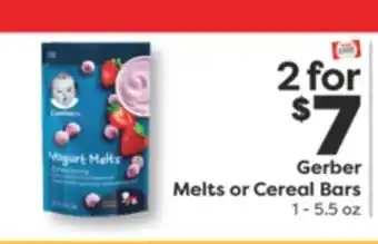 Weis Markets Gerber Melts or Cereal Bars offer