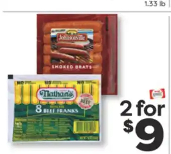 Weis Markets Nathan's Beef Franks 12 oz Johnsonville Smoked Sausage 14 oz offer