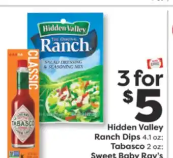 Weis Markets Hidden Valley Ranch Dips 4.1 oz Tabasco 2 oz Sweet Baby Ray's Hot Sauce 5 oz offer