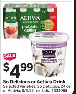 Stop&Shop So Delicious or Activia Drink offer