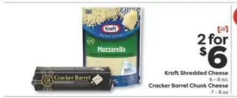 Weis Markets Kraft Shredded Cheese 6-8 oz Cracker Barrel Chunk Cheese 7-8 oz offer