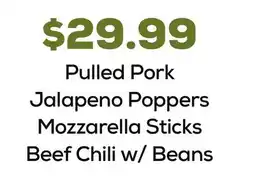 DeCicco & Sons Pulled Pork Jalapeno Poppers Mozzarella Sticks Beef Chili w/ Beans offer