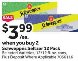 Stop&Shop Schweppes Seltzer 12 Pack offer