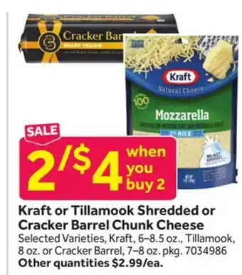 Stop&Shop Kraft or Tillamook Shredded or Cracker Barrel Chunk Cheese offer