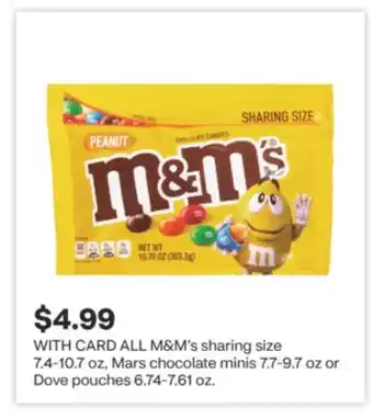 CVS ALL M&M's sharing size 7.4-10.7 oz, Mars chocolate minis 7.7-9.7 oz or Dove pouches 6.74-7.61 oz offer