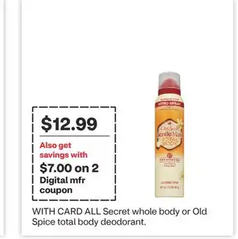 CVS ALL Secret whole body or Old Spice total body deodorant offer