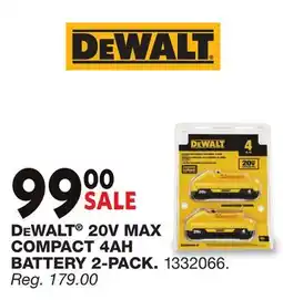 Blain's Farm & Fleet DEWALT 20V MAX COMPACT 4AH BATTERY 2-PACK offer