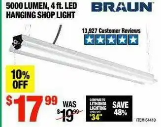 Harbor Freight Tools 5000 Lumen 4 Ft. Led Hanging Shop Light Braun offer
