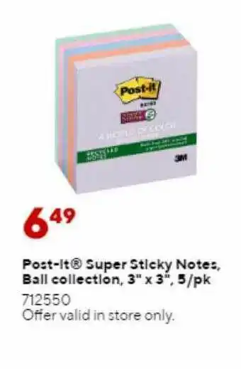 Staples Post-it Super Sticky Notes Ball Collection 3 offer