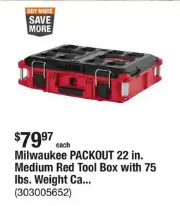 The Home Depot Milwaukee PACKOUT 22 in. Medium Red Tool Box with 75 lbs. Weight Capacity offer