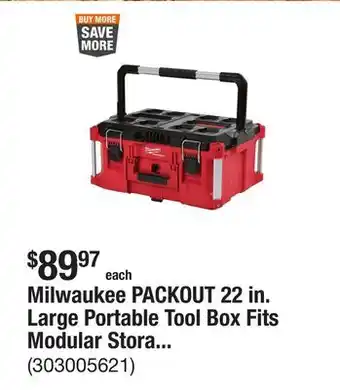 The Home Depot Milwaukee PACKOUT 22 in. Large Portable Tool Box Fits Modular Storage System offer