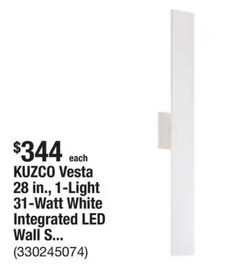 The Home Depot KUZCO Vesta 28 in., 1-Light 31-Watt White Integrated LED Wall Sconce offer