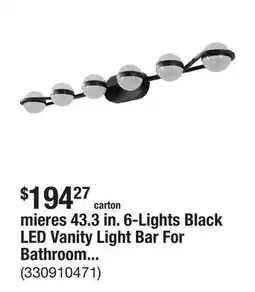 The Home Depot mieres 43.3 in. 6-Lights Black LED Vanity Light Bar For Bathroom Lighting offer