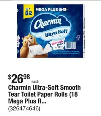 The Home Depot Charmin Ultra-Soft Smooth Tear Toilet Paper Rolls (18 Mega Plus Rolls) offer