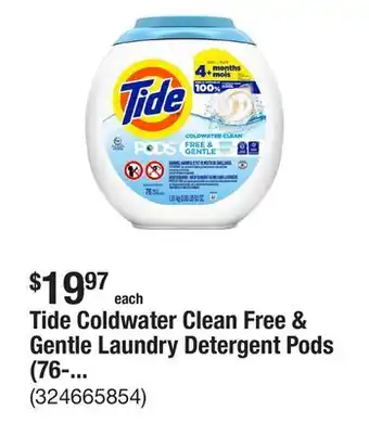 The Home Depot Tide Coldwater Clean Free & Gentle Laundry Detergent Pods (76-Count) offer