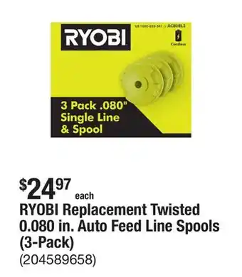 The Home Depot RYOBI Replacement Twisted 0.080 in. Auto Feed Line Spools (3-Pack) offer