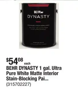 The Home Depot BEHR DYNASTY 1 gal. Ultra Pure White Matte Interior Stain-Blocking Paint & Primer offer