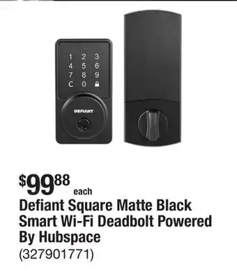 The Home Depot Defiant Square Matte Black Smart Wi-Fi Deadbolt Powered By Hubspace offer