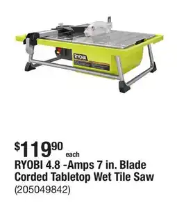 The Home Depot RYOBI 4.8 -Amps 7 in. Blade Corded Tabletop Wet Tile Saw offer