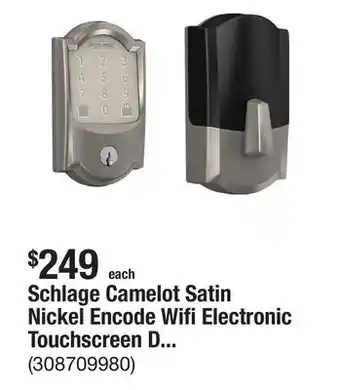 The Home Depot Schlage Camelot Satin Nickel Encode Wifi Electronic Touchscreen Door Deadbolt Alarmed Lock offer