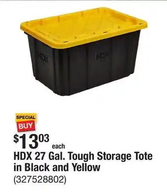 The Home Depot HDX 27 Gal. Tough Storage Tote in Black and Yellow offer