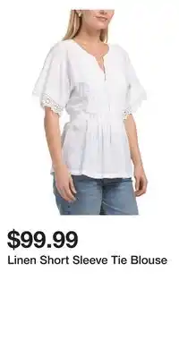 TJ Maxx Linen Short Sleeve Tie Blouse offer