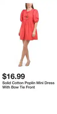 TJ Maxx Solid Cotton Poplin Mini Dress With Bow Tie Front offer