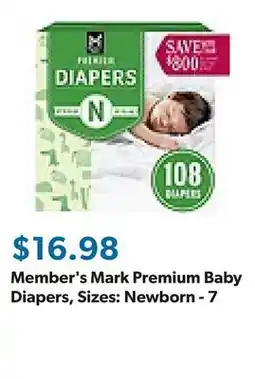 Sam's Club Member's Mark Premium Baby Diapers, Sizes: Newborn - 7 offer