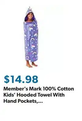 Sam's Club Member's Mark 100% Cotton Kids' Hooded Towel With Hand Pockets, Assorted Designs offer