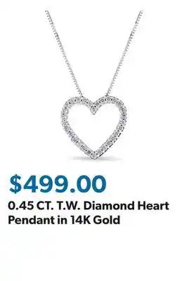 Sam's Club 0.45 CT. T.W. Diamond Heart Pendant in 14K Gold offer