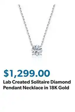 Sam's Club Lab Created Solitaire Diamond Pendant Necklace in 18K Gold offer