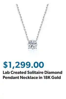 Sam's Club Lab Created Solitaire Diamond Pendant Necklace in 18K Gold offer