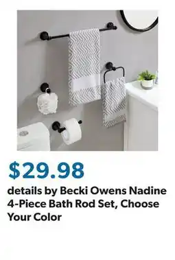 Sam's Club details by Becki Owens Nadine 4-Piece Bath Rod Set, Choose Your Color offer