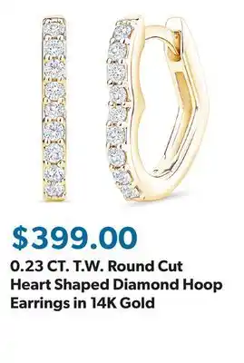 Sam's Club 0.23 CT. T.W. Round Cut Heart Shaped Diamond Hoop Earrings in 14K Gold offer