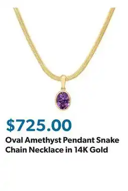 Sam's Club Oval Amethyst Pendant Snake Chain Necklace in 14K Gold offer