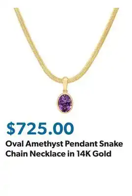 Sam's Club Oval Amethyst Pendant Snake Chain Necklace in 14K Gold offer