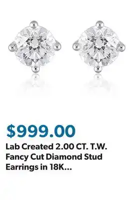 Sam's Club Lab Created 2.00 CT. T.W. Fancy Cut Diamond Stud Earrings in 18K White Gold offer