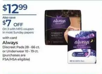 Rite Aid Always Discreet Pads Or Underwear offer