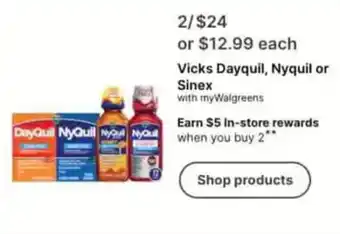 Walgreens Vicks Dayquil, Nyquil or Sinex offer