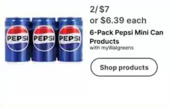 Walgreens 6-Pack Pepsi Mini Can Products offer