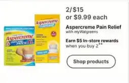 Walgreens Aspercreme Pain Relief offer