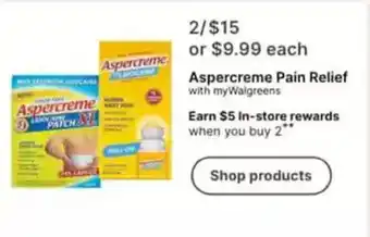 Walgreens Aspercreme Pain Relief offer