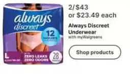 Walgreens Always Discreet Underwear offer